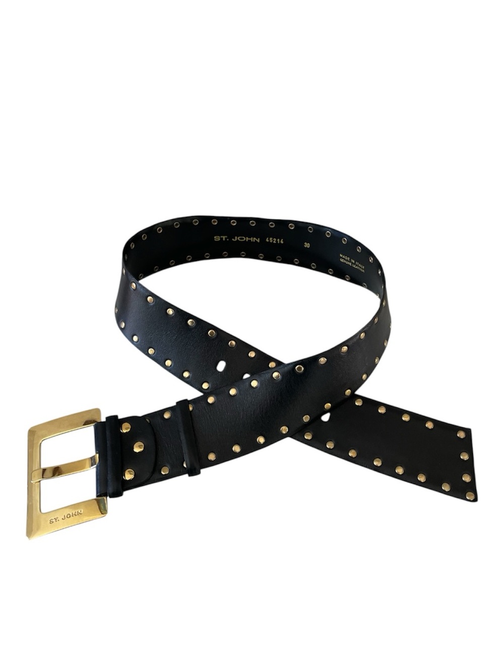 St. John Black Leather‎ Studded Belt Gold Hardware Minimalist Western Size 30